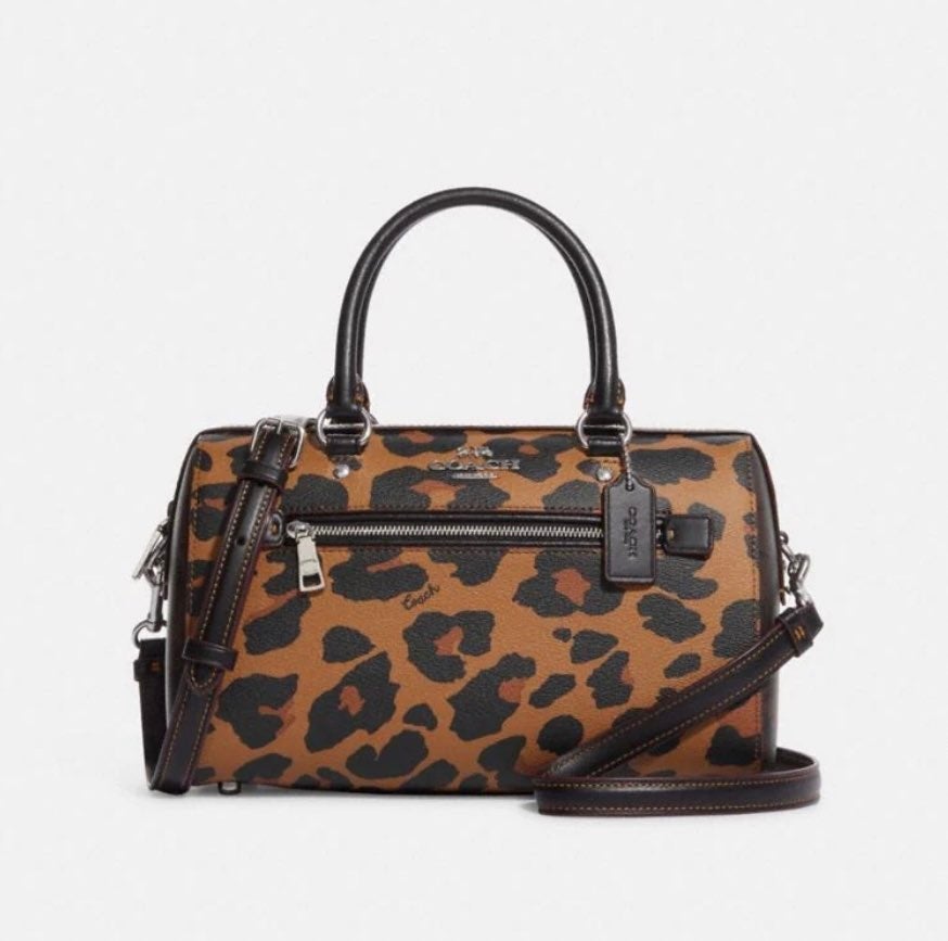 Coach Rowan Satchel In Signature Canvas With Leopard Print
