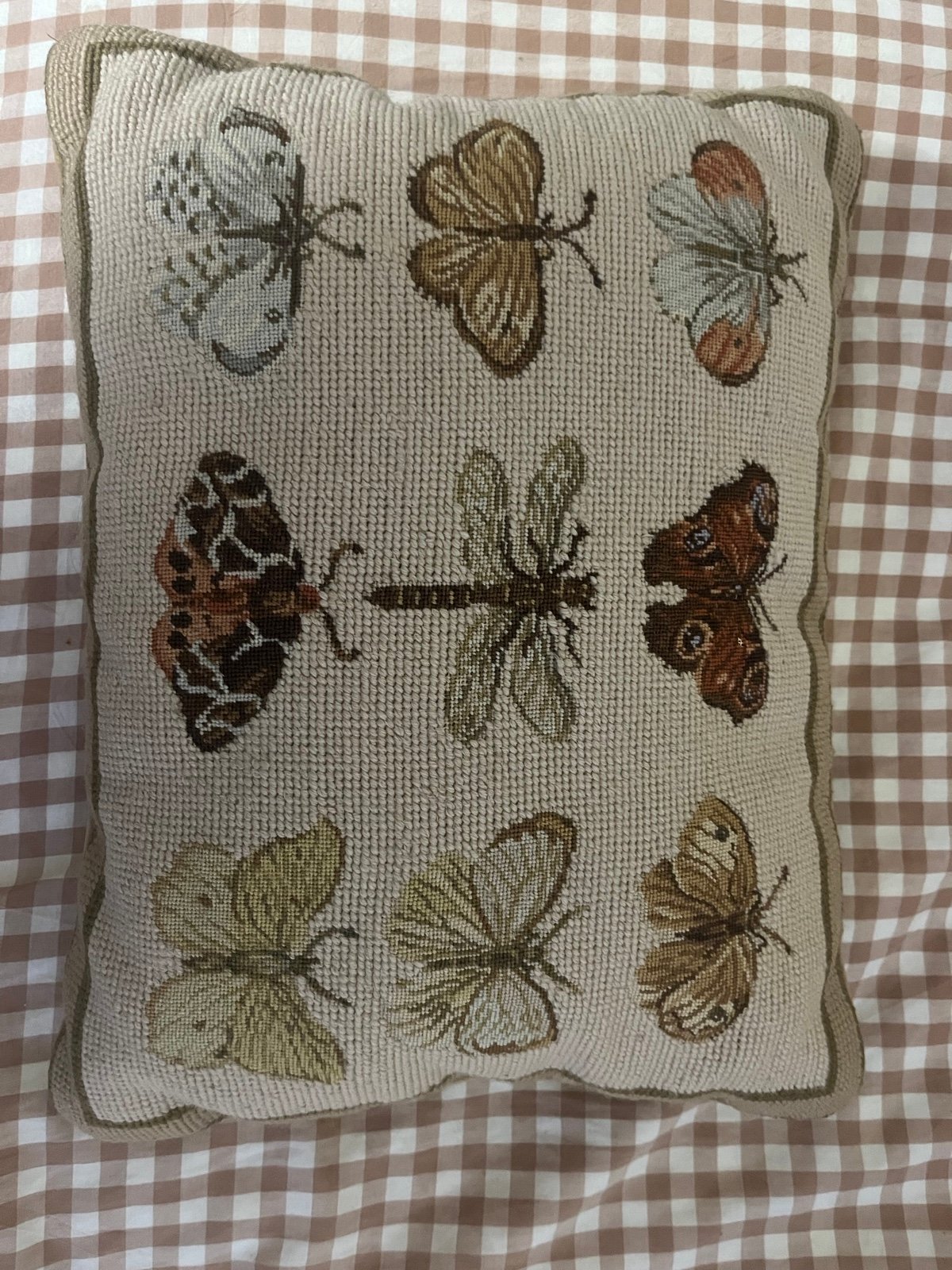 Vintage Embroidered Butterfly Pillow