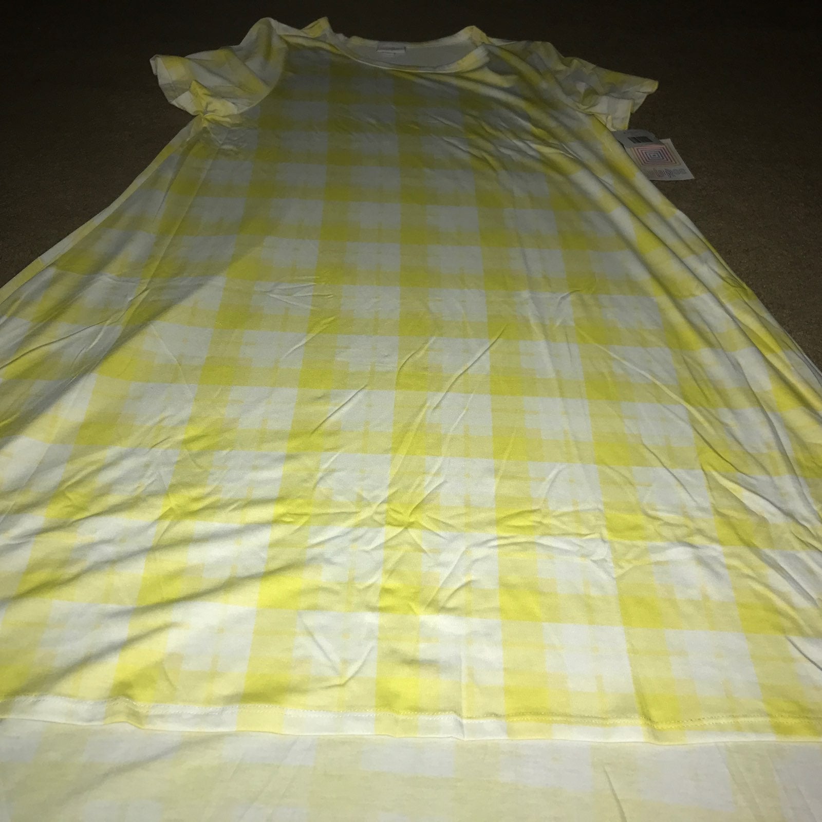 Lularoe Carly White Yellow Plaid Dress XL 18/20 16/18 LLR Unicorn New NWT