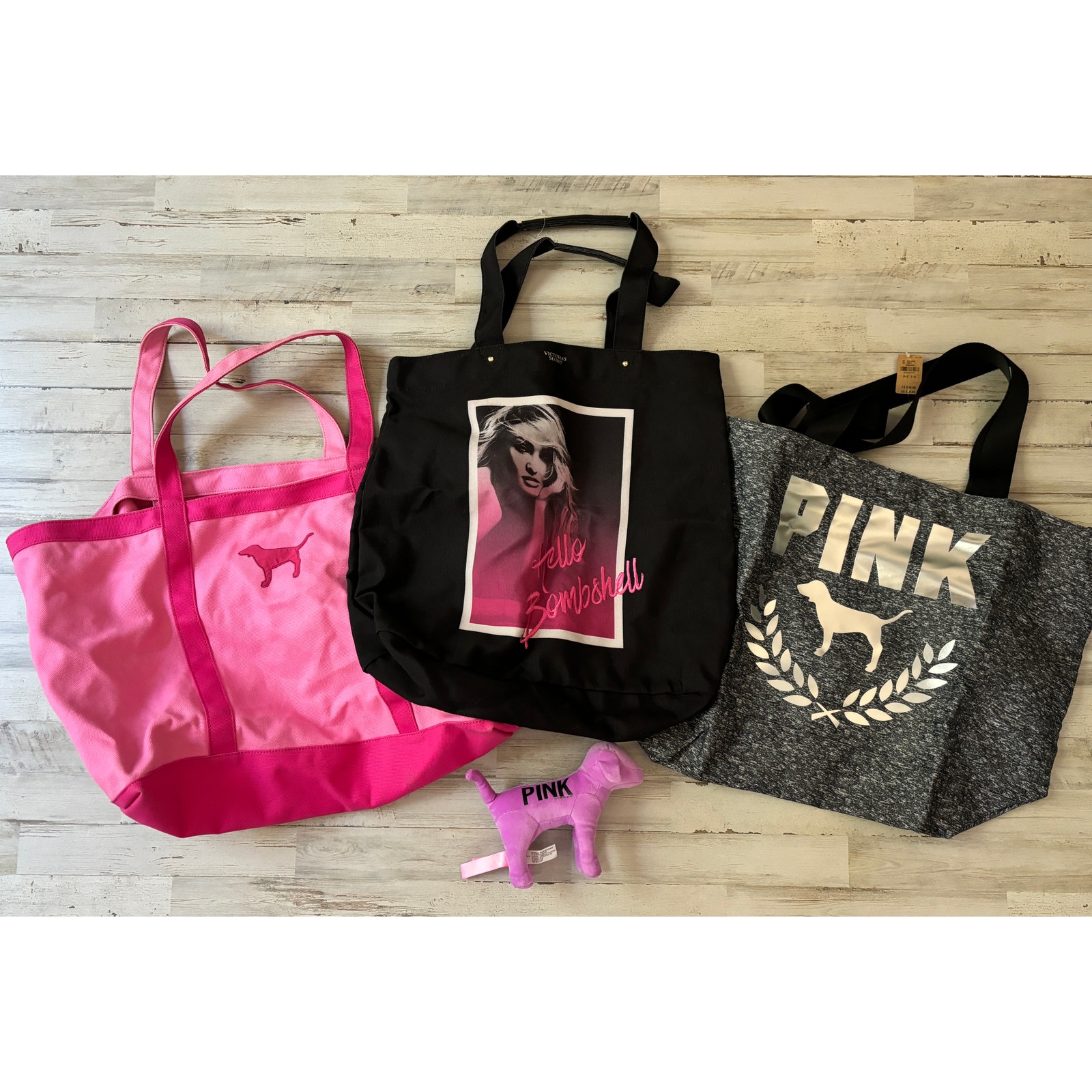 Lot of Victoria's Secret Pink Bags and Puppy Dog