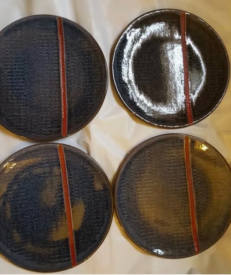 Levis x Target Set of 4 Appetizer Plates Stoneware Blue Red Stripe 6.75 Lot