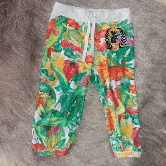 Juicy Couture • Green Tropical Print Terry Cloth Jogger Pants Sweatpants XS