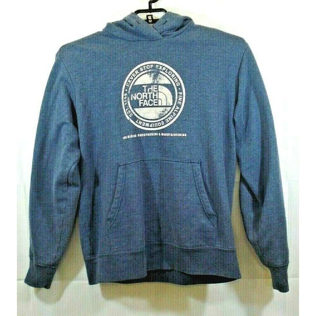 The North Face Hoodie Sweatshirt Blue Gray Never Stop Exploring Mens Size L