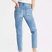 American Eagle Distressed Ripped Light Wash Ankle High Rise Mom Jeans