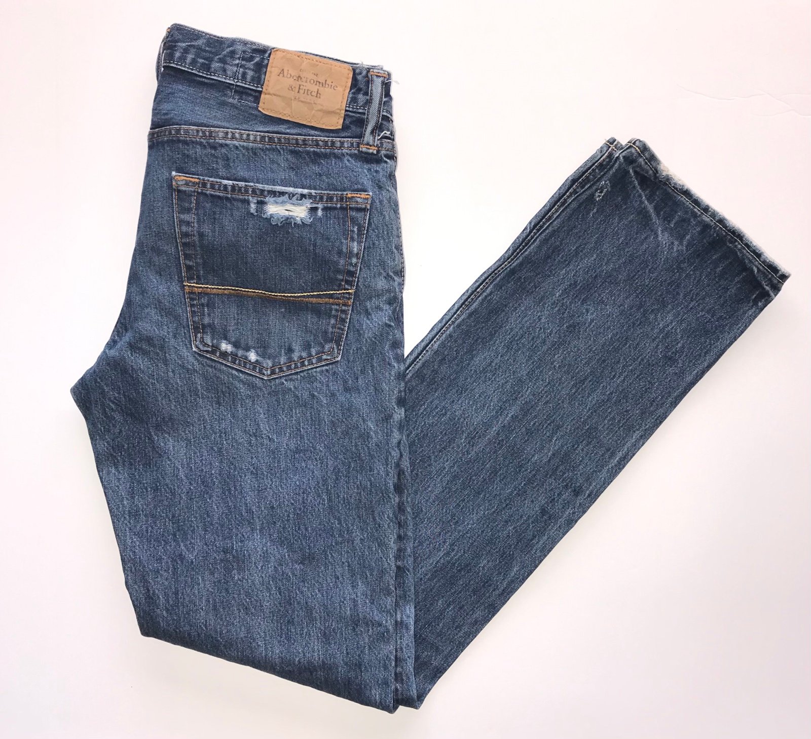ABERCROMBIE FITCH Jeans Men’s 32x34 Blue Distressed The A&F Slim Straight Pants