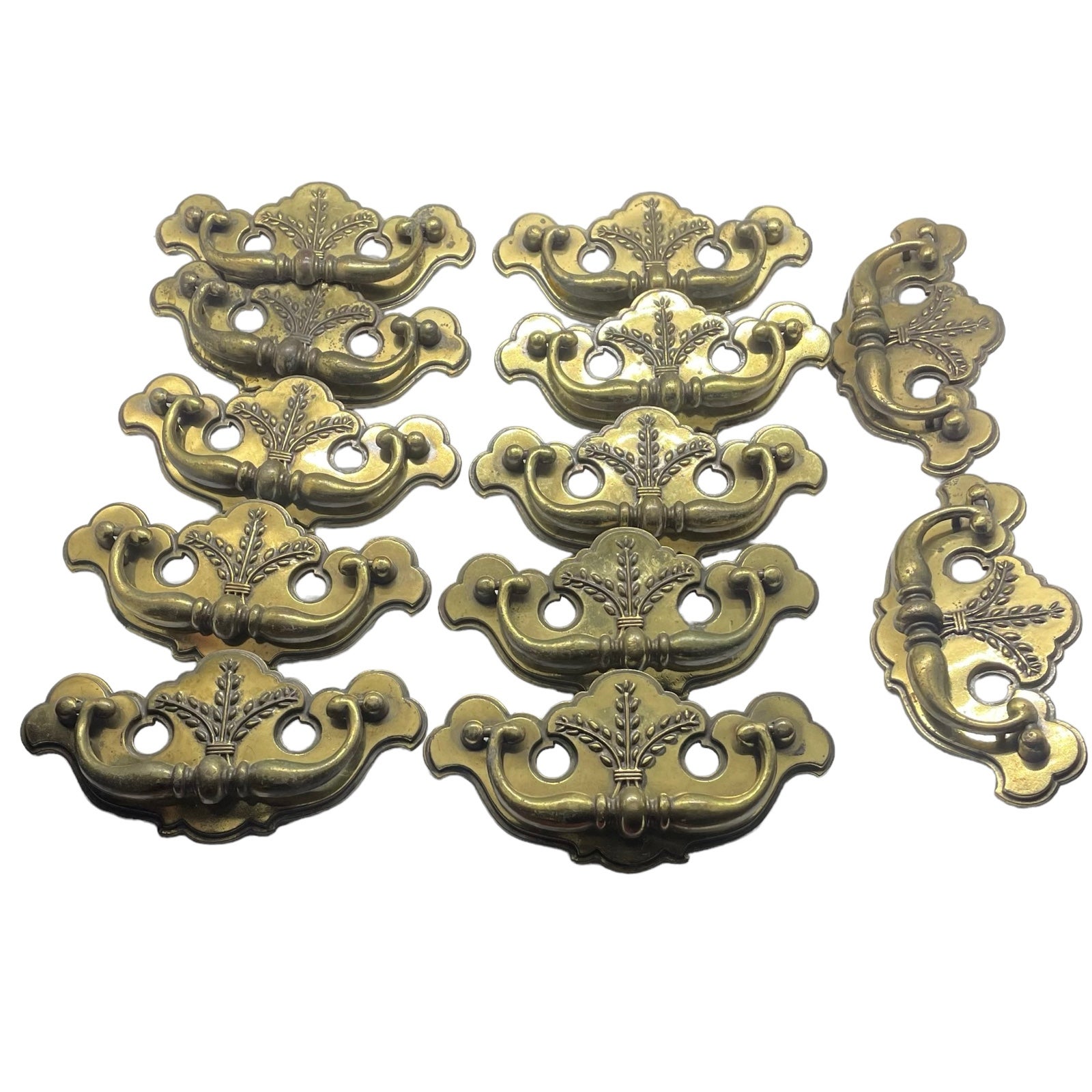 Lot of 12 Vintage Chippendale Style Metal Drawer Pulls Batwing Brass Hardware