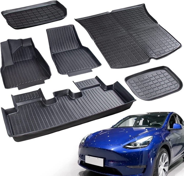 XIBIANLU Floor Mats Full Set Tesla Model Y 2023 2022 2021 TPE 5 seater All Weath
