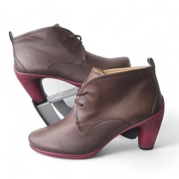 ECCO Sculptured 65 Leather Ankle Booties Brown / Burgundy Heel Women's 10-10.5