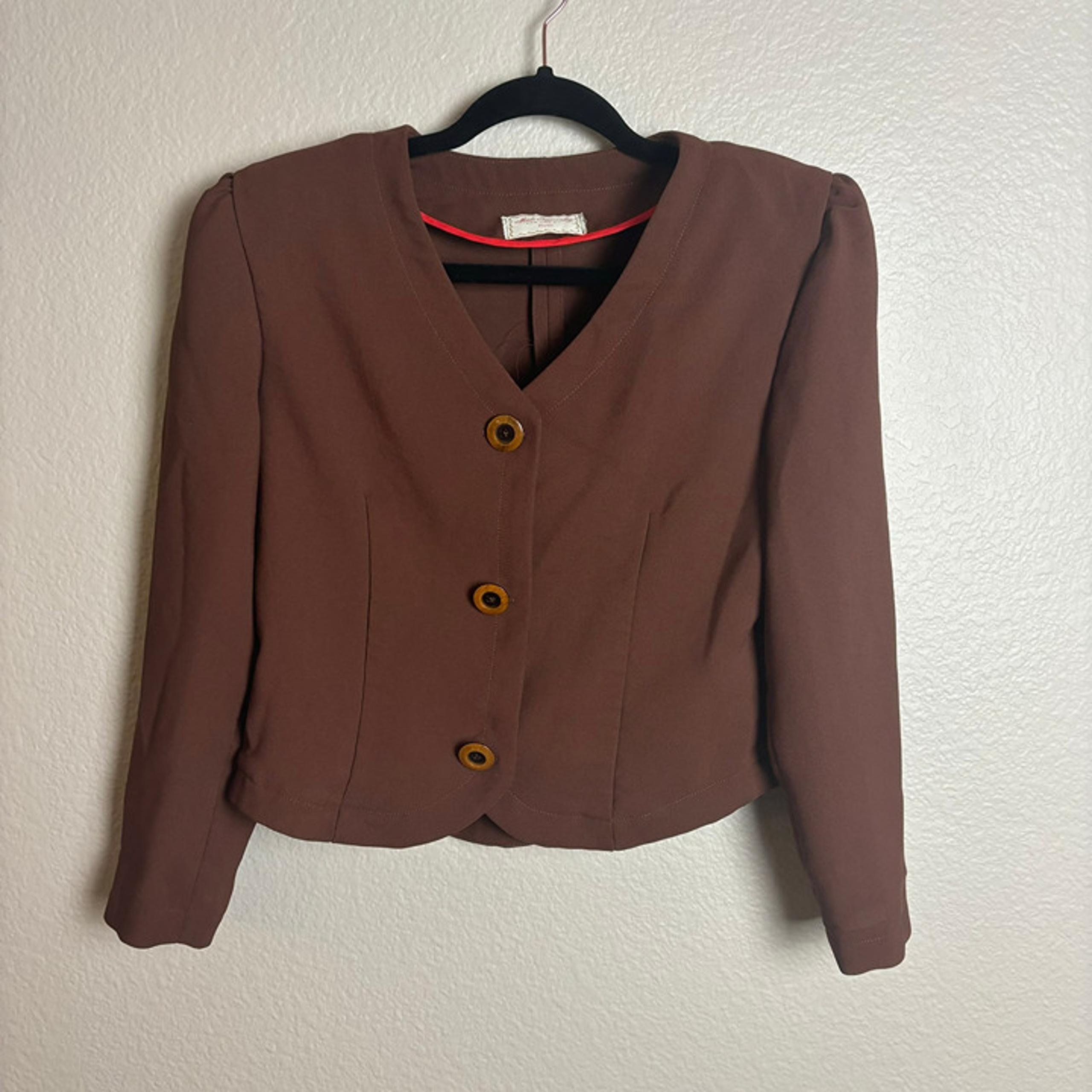 Vintage 80s Brown Shoulder Padded Blazer - Small