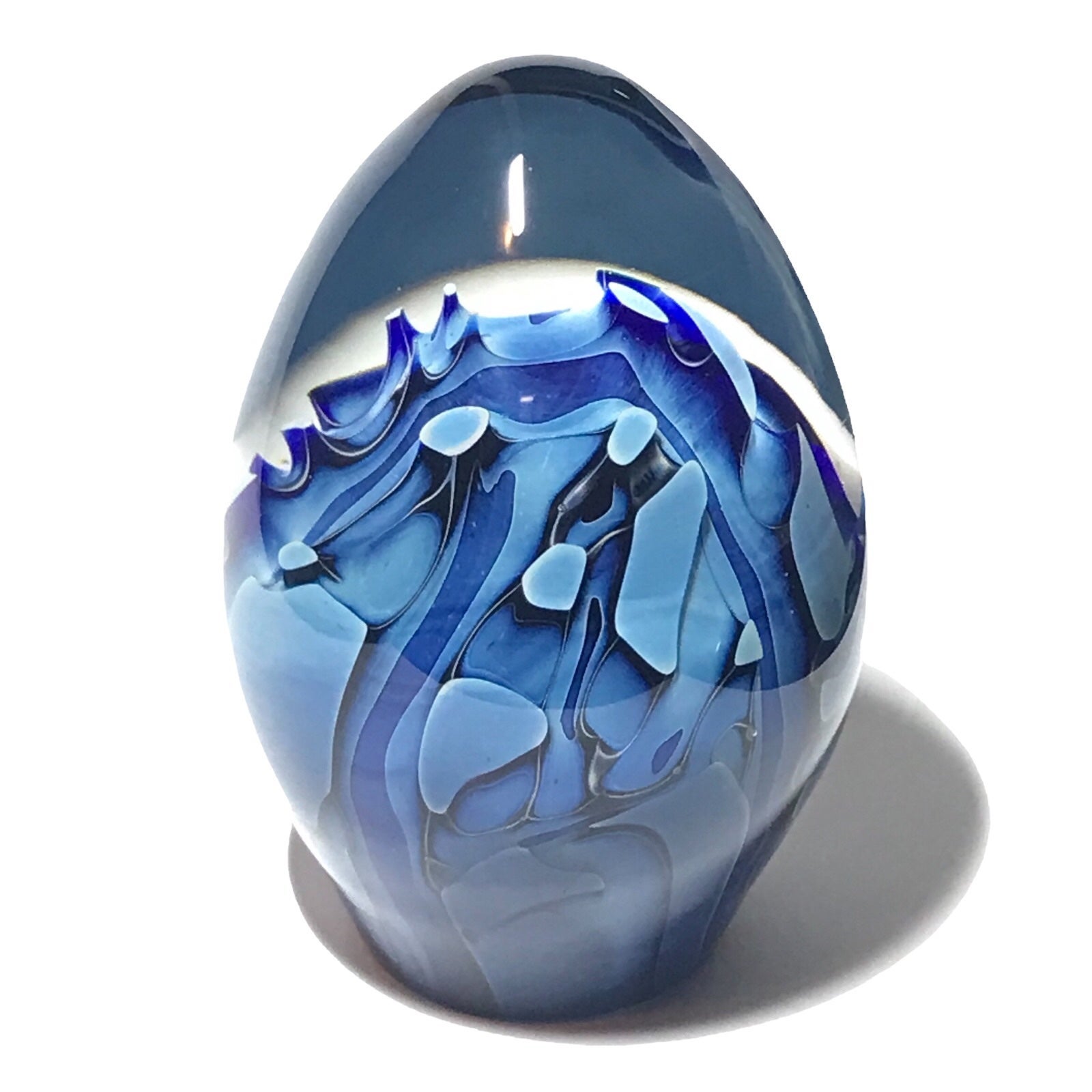 Vintage 1988 Robert Eickholt Signed Blue Ocean Sea Studio Art Glass Paperweight