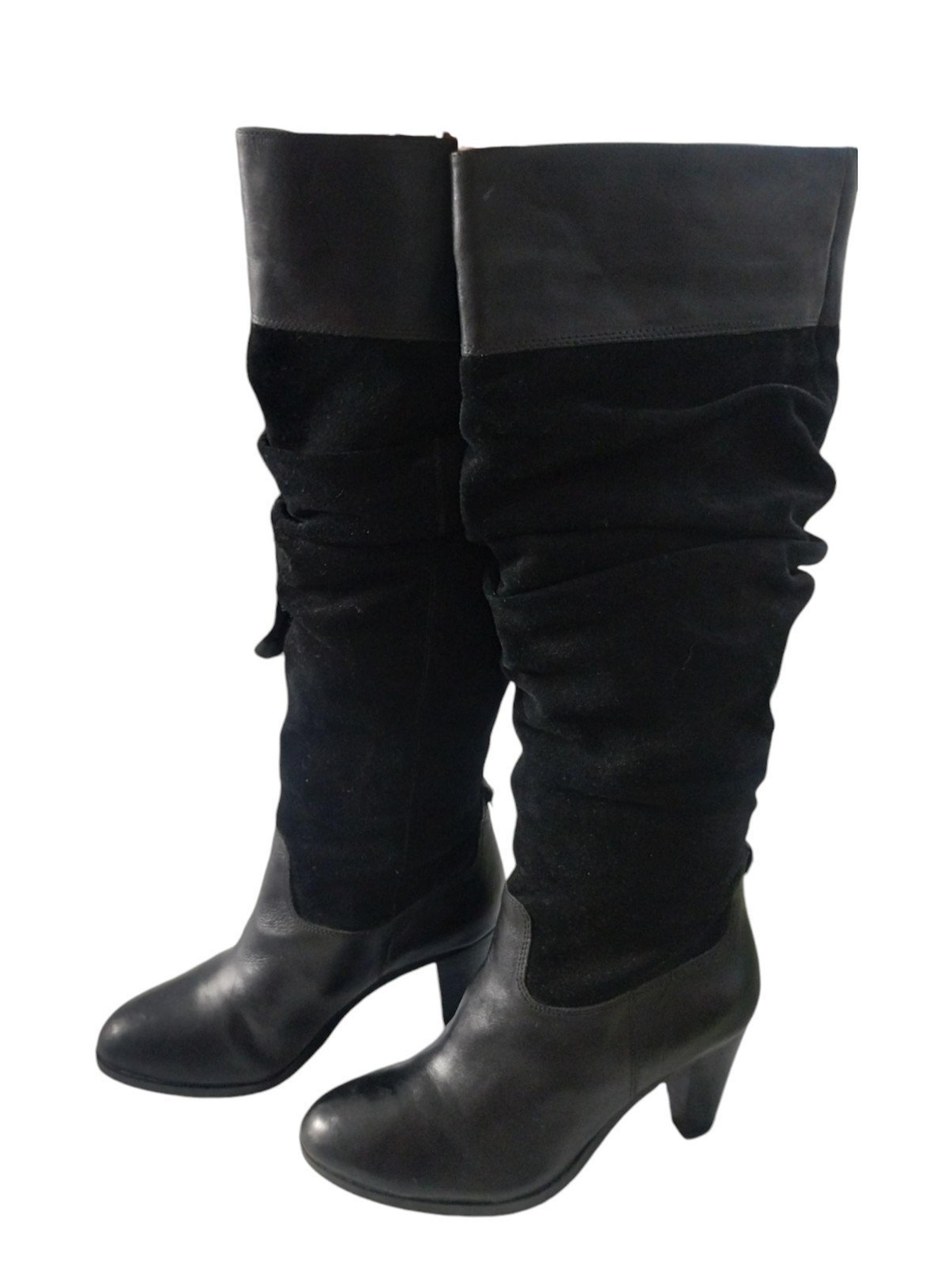 Antonio Melani Knee High Black Suede Heel Leather Boots 7½M Feminine Witchy Goth