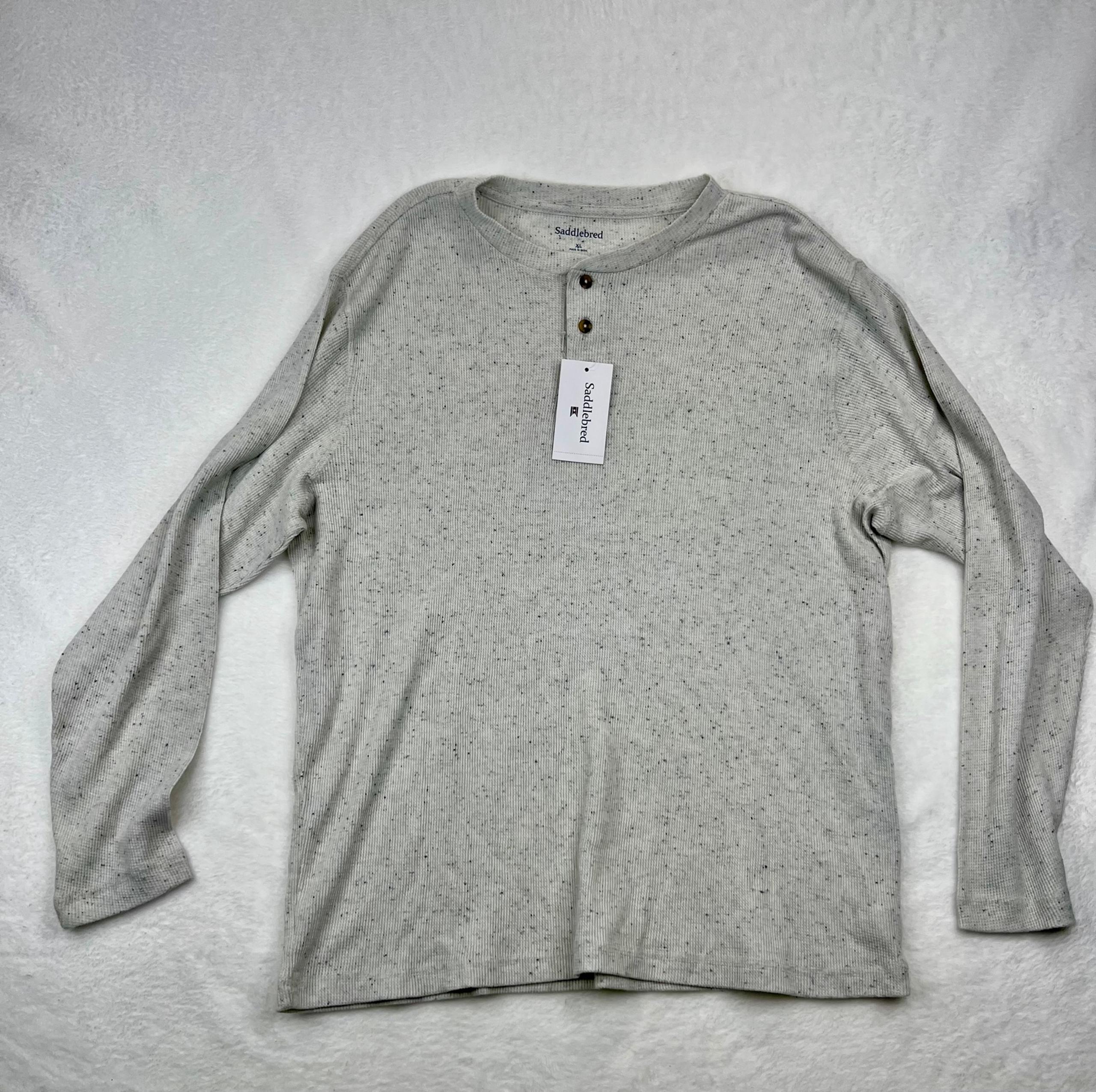 Saddlebred Sz XL Ivory Dish Henley Long Sleeve Button-Up Casual Men Shirt