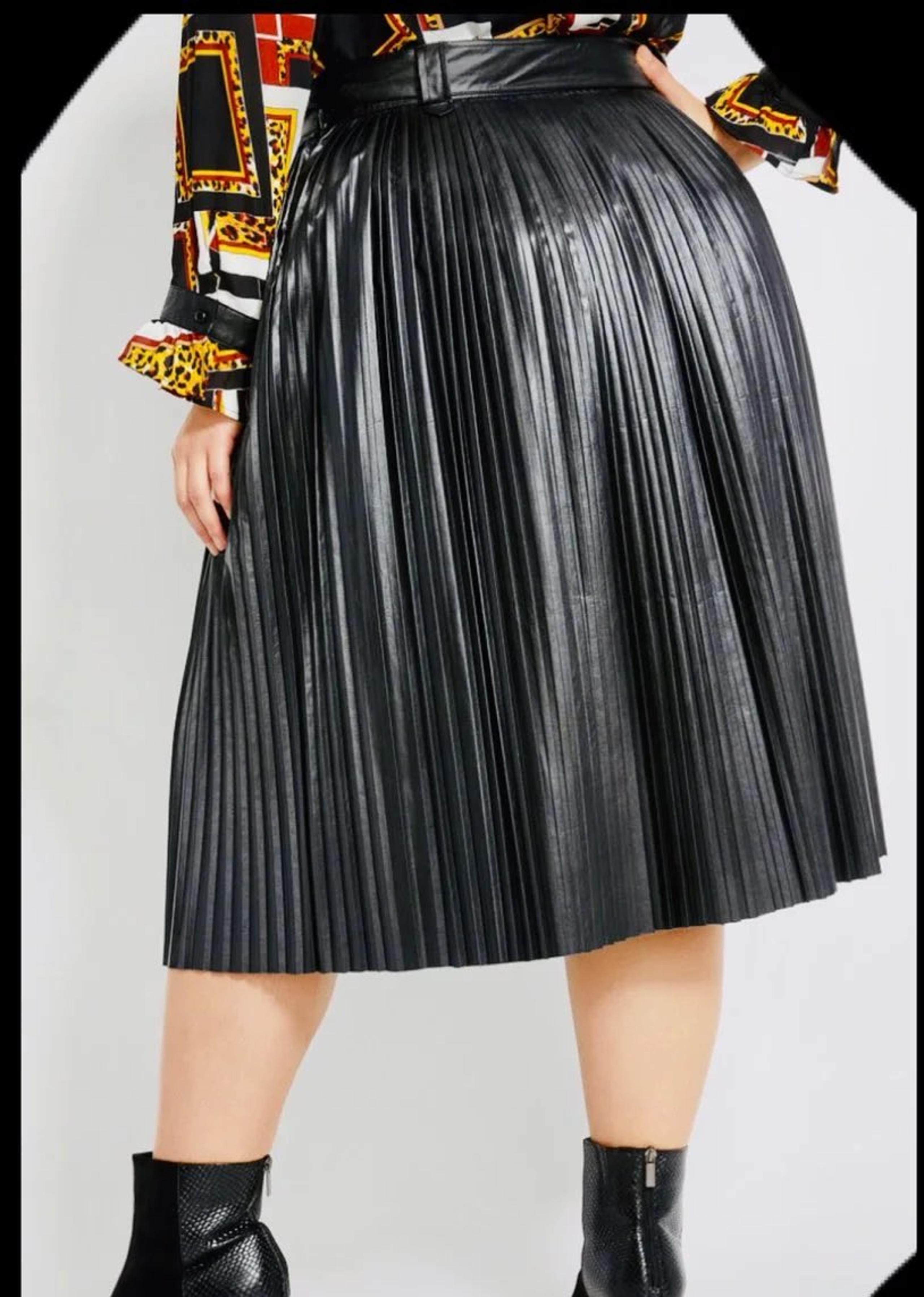 Black Vegan Leather Skirt with Accordion
