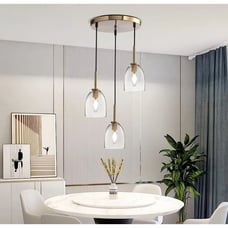Pendant Light, 3 Light Clear Glass Modern Adjustable Cluster, Brushed Brass