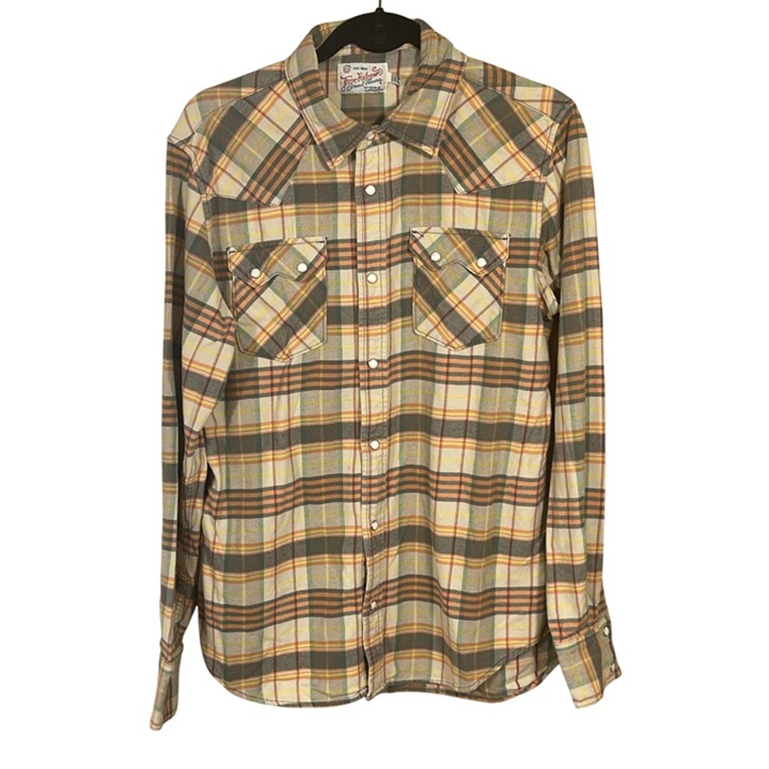 True Religion Men's Pearl Snap Shirt Flannel Cotton Orange Tan XL Extra Large ST