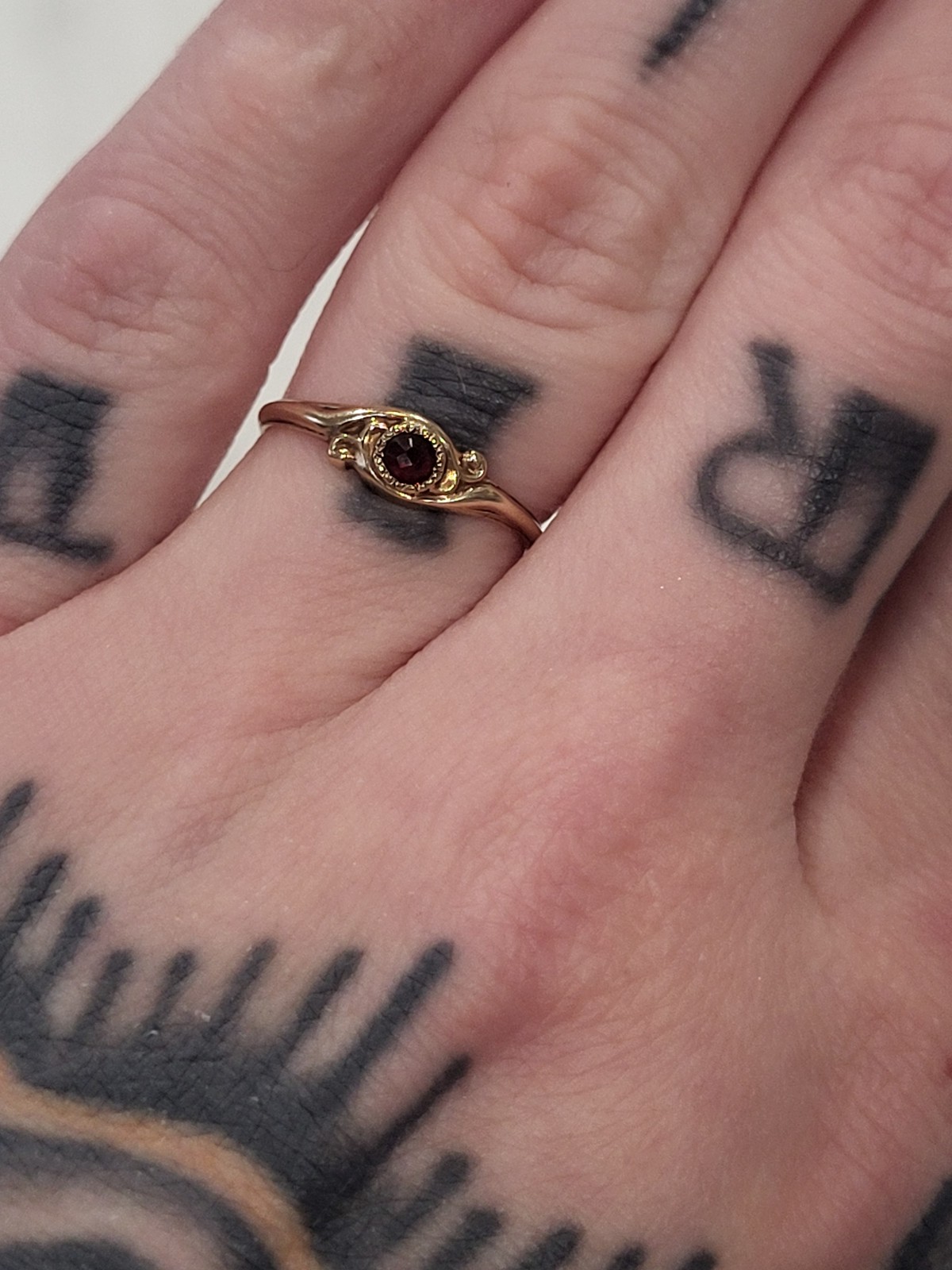 Antique Bohemian 1800's 10k Rose Gold and Garnet Ring Size 5