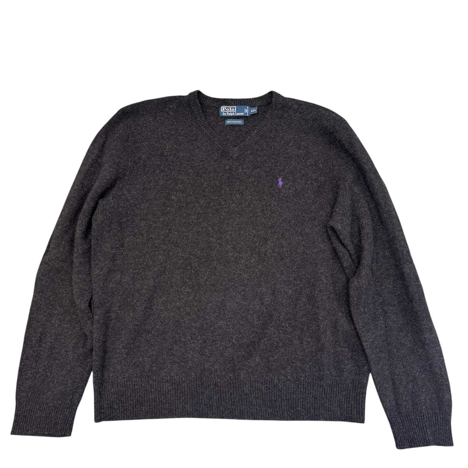 Polo Ralph Lauren Men's Lambs Wool XXL Black V Neck Sweater Italian Yarn Preppy