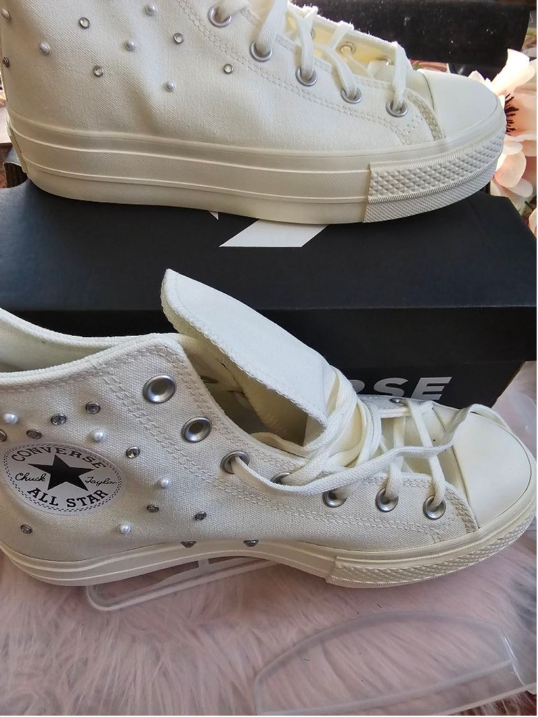 Women's Converse Sneakers White Embellished High Top