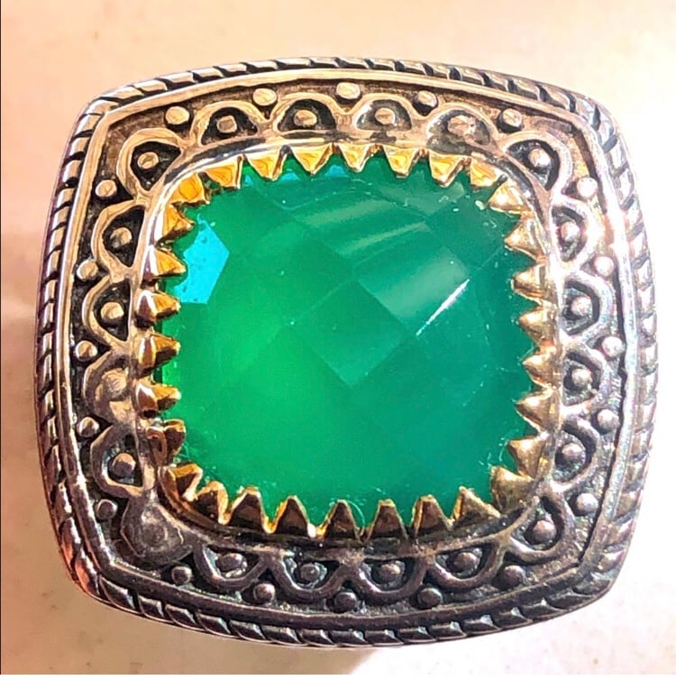14k Sterling Green Onyx Ornate Ring 8