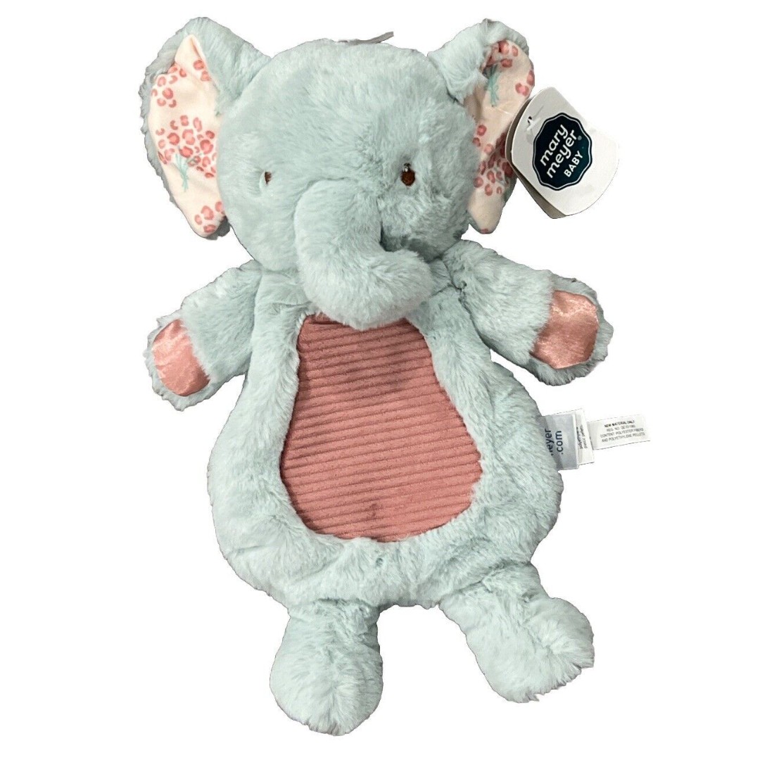 Mary Meyer Blue ELEPHANT LOVEY Plush Baby Toy Flannel Ears Pink Ribbed Tummy New