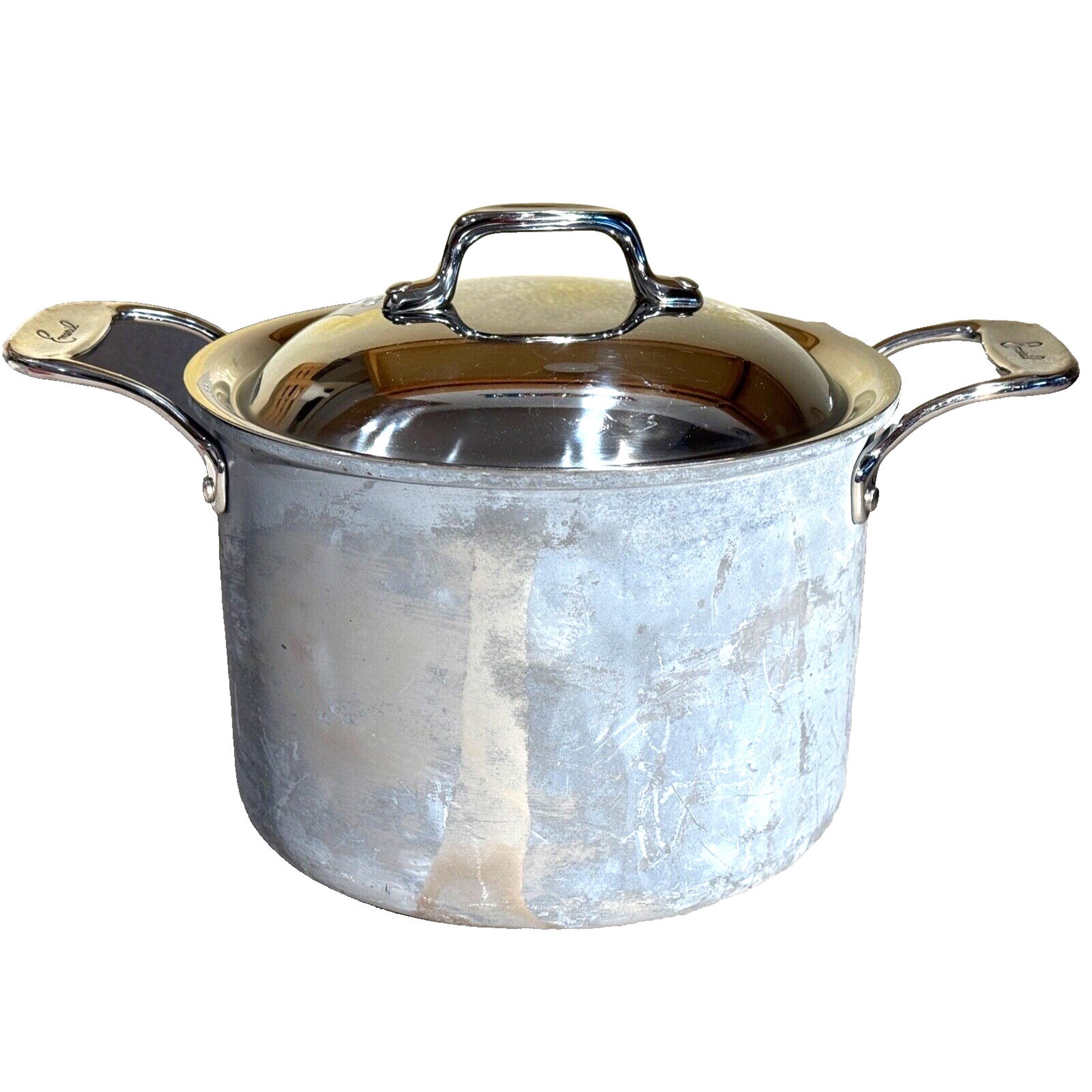 Emeril Lagasse All Clad 6 Qt Anodized Stock Pot Pan Stainless Lid 9.5 X 6.25”