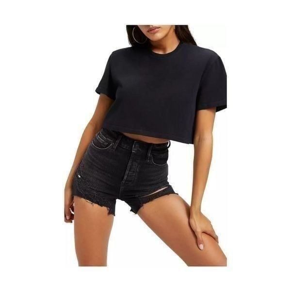 Good American Cropped Boxy Tee in Black Size 00/0