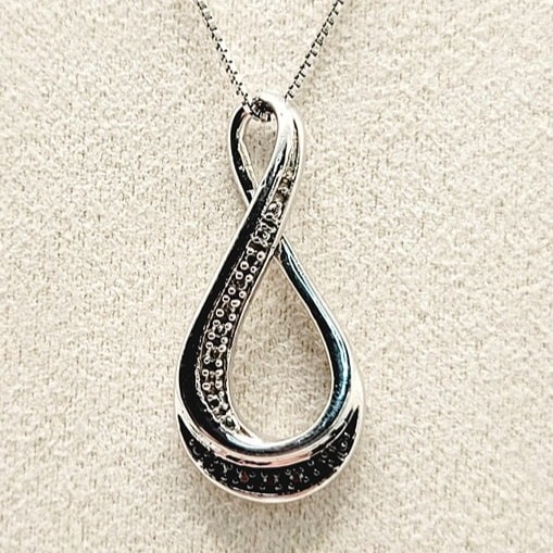 Black & White Diamond Infinity Pendant Necklace 925 Sterling Silver 18 Signed