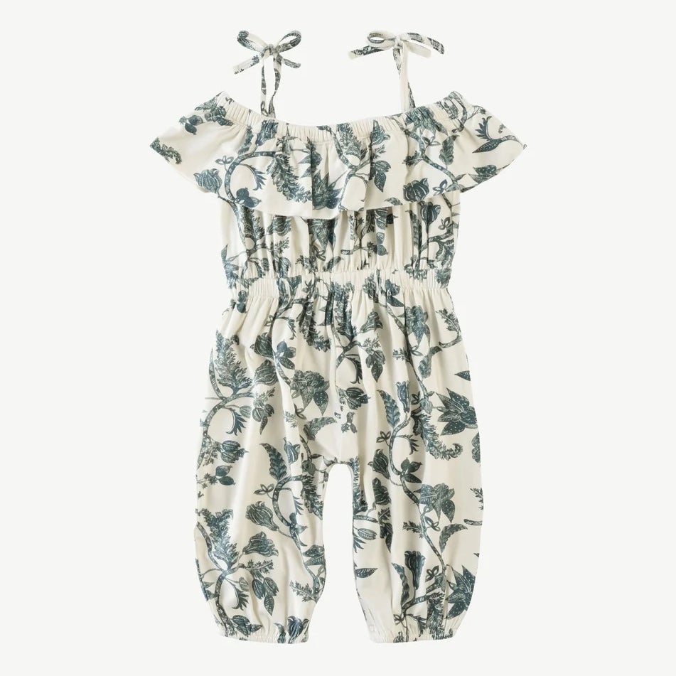 Kate Quinn Spaghetti Tie Jumpsuit - Blue Floral Batik 5Y