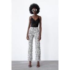 Zara Animal Print High Rise Straight Jeans