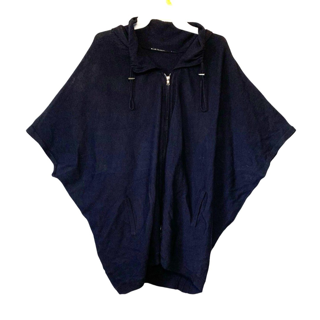 Elie Tahari 100% Merino Wool Lightweight Hooded Sweater Cape Full Zip - Size XL