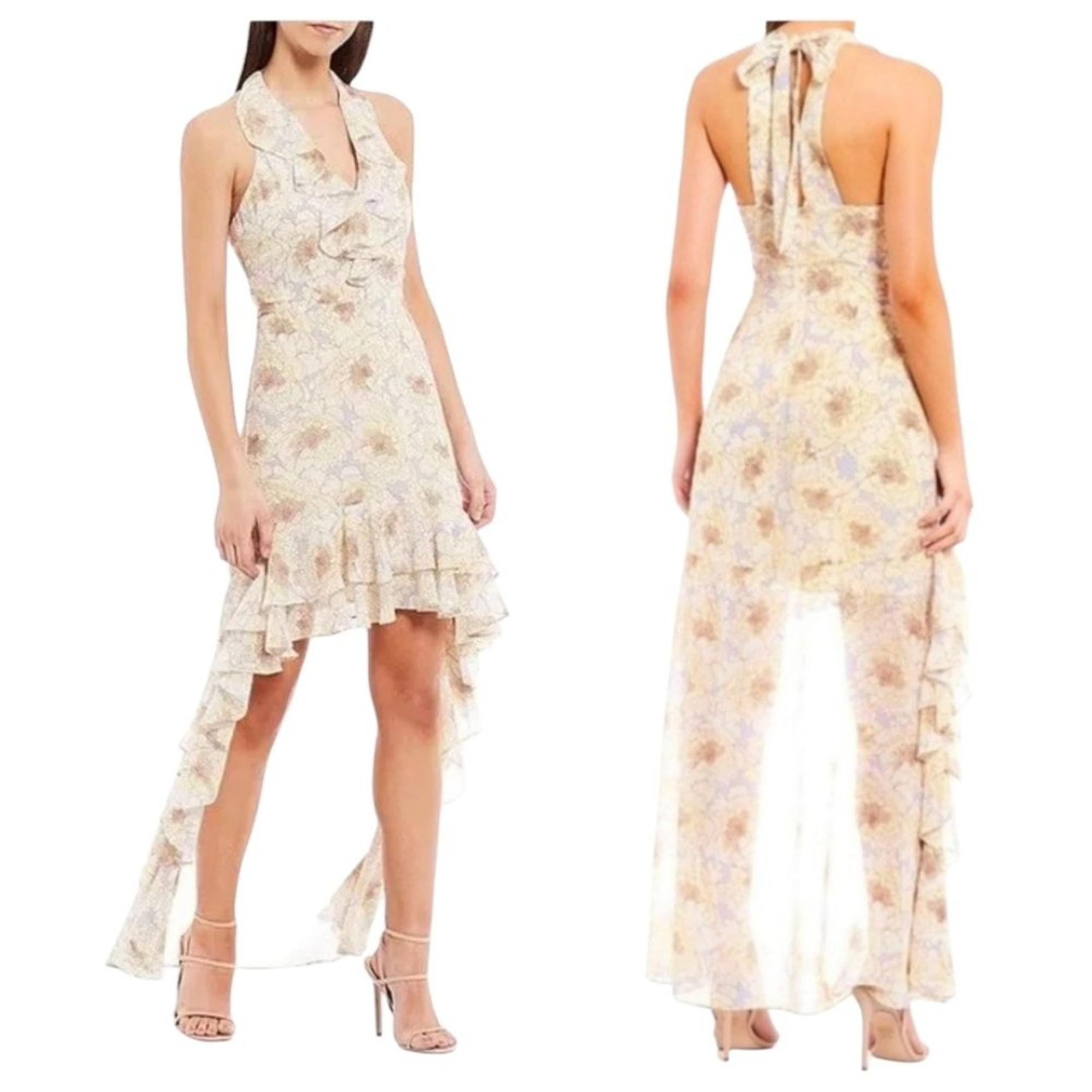 Belle Badgley Mischka High-Low Floral Ruffle Halter Sundress Sz 6 Cottagecore