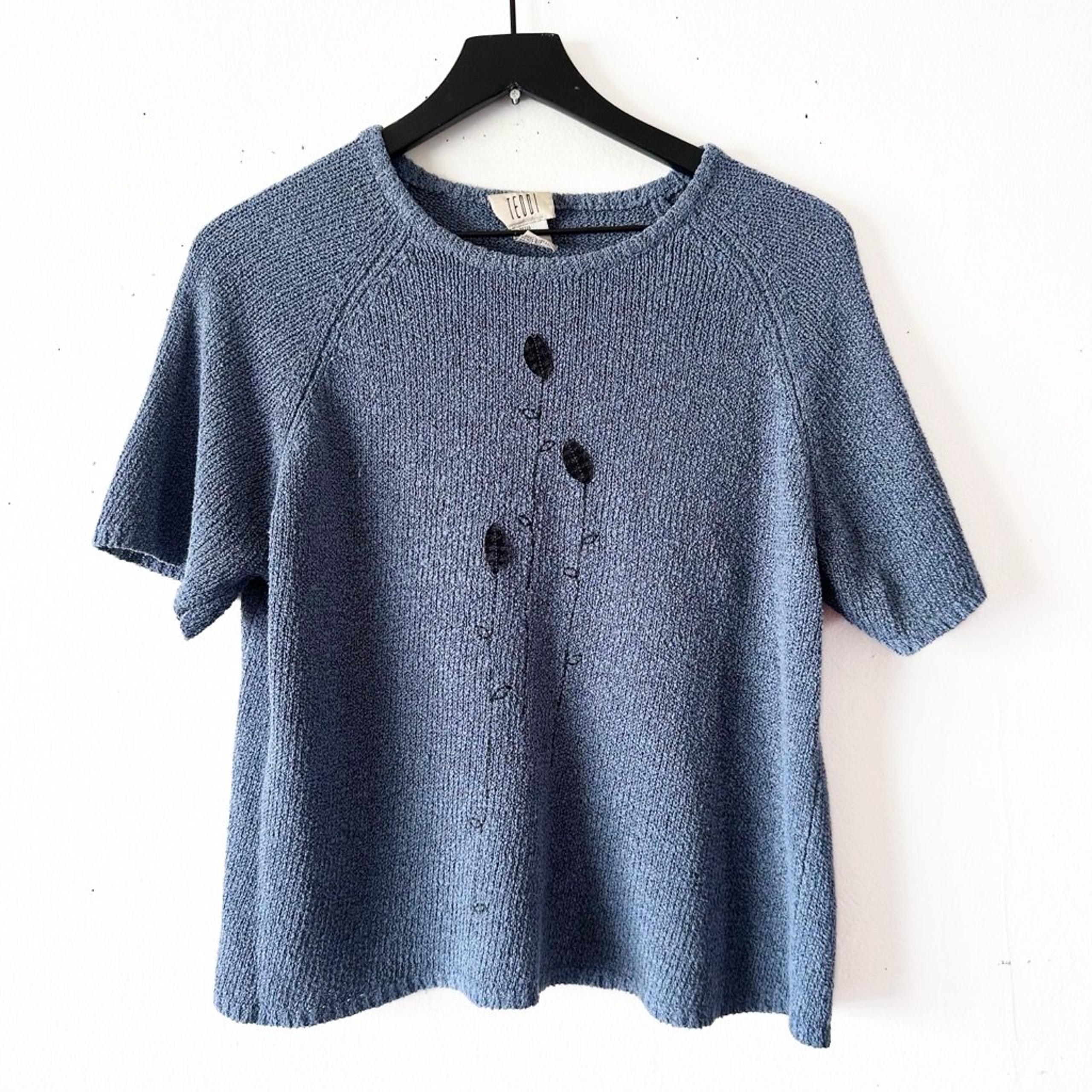 Vintage Teddi Blue Short Sleeve Knit Top Women's Size M