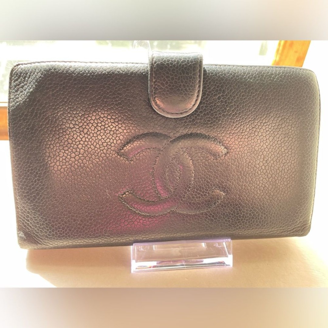 Authentic Chanel Black Caviar Leather Long Wallet with COA