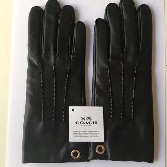 135！Coach Ladies Black Sheepskin Leather Gloves Merino F32700 61/2