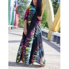 Black Stardust Multicolored Tie & Dye Kaftan Cover Up Dress