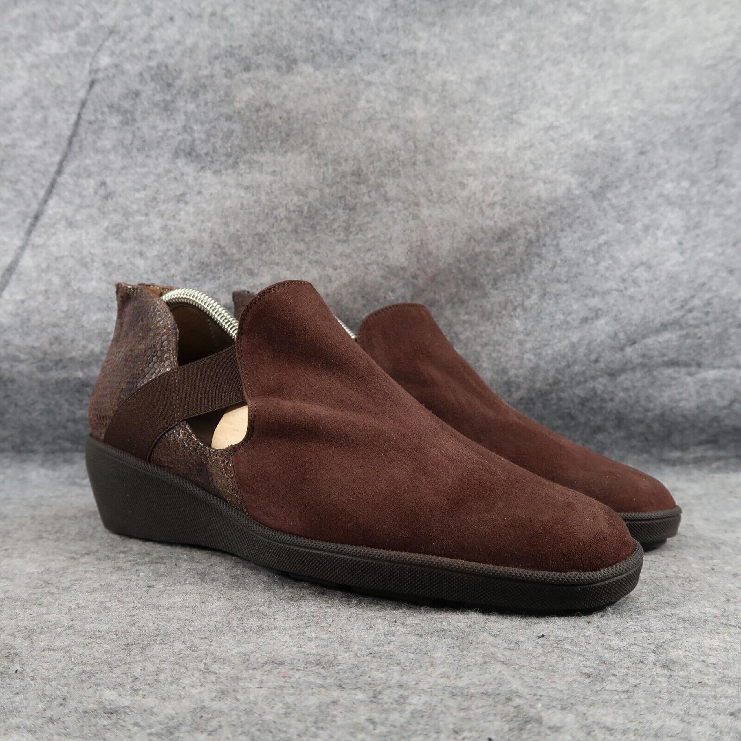 Meucci Shoes Women 10 Bootie Loafer Wedge Slip On Leather Heel Zip Leather Brown