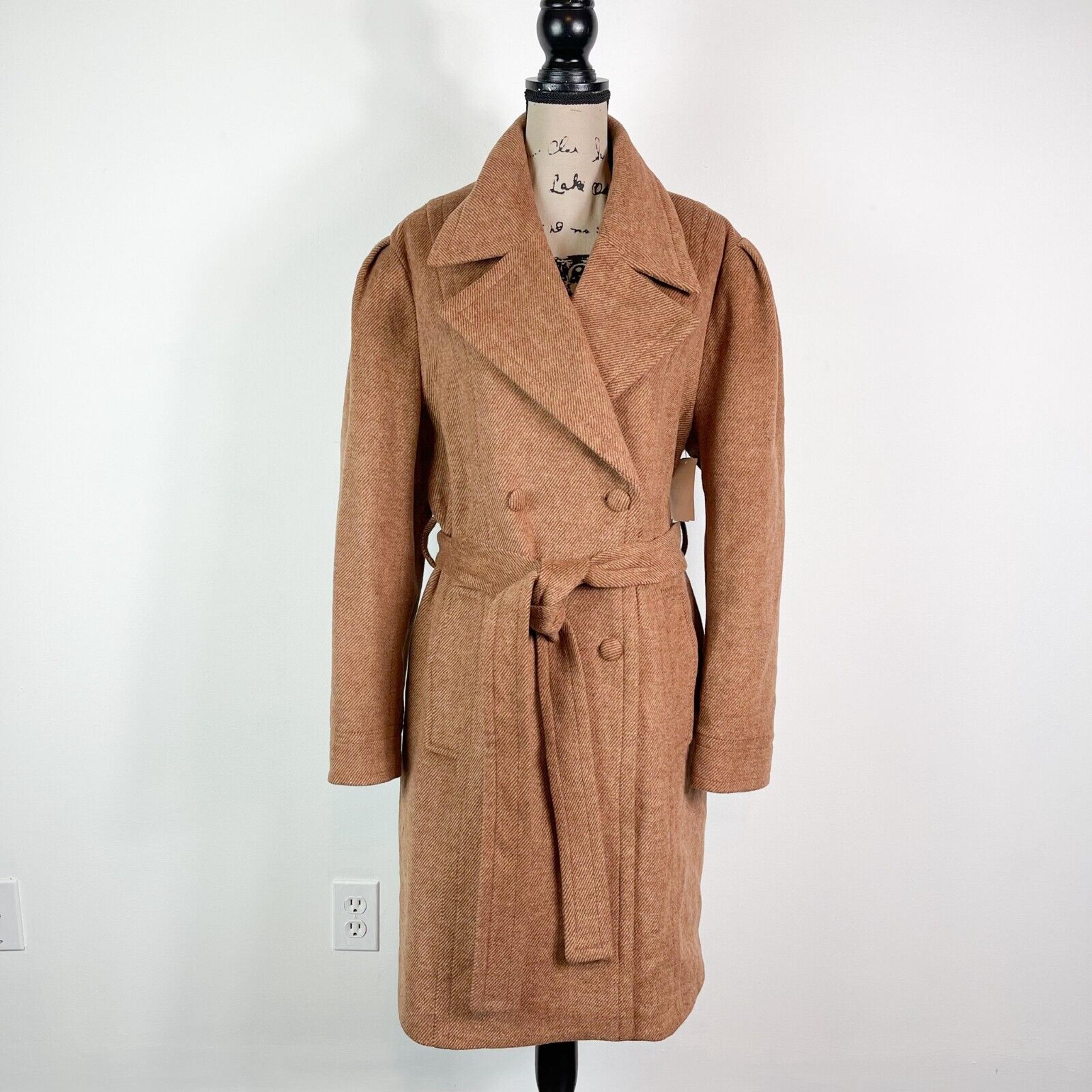 Avec Les Filles NWT Women's Notch Collar Belted Double Breasted Coat Brown XXL