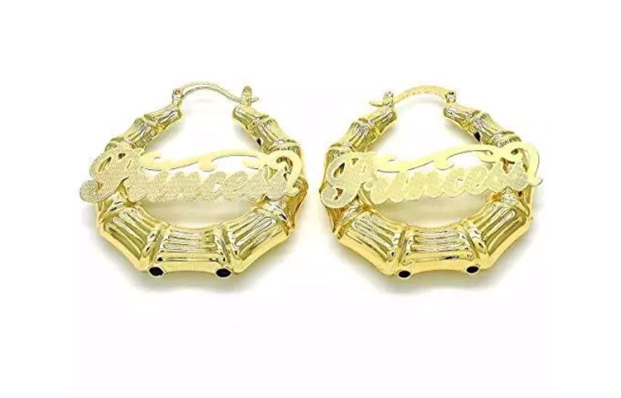 14K gold tone bamboo PRINCESS earrings