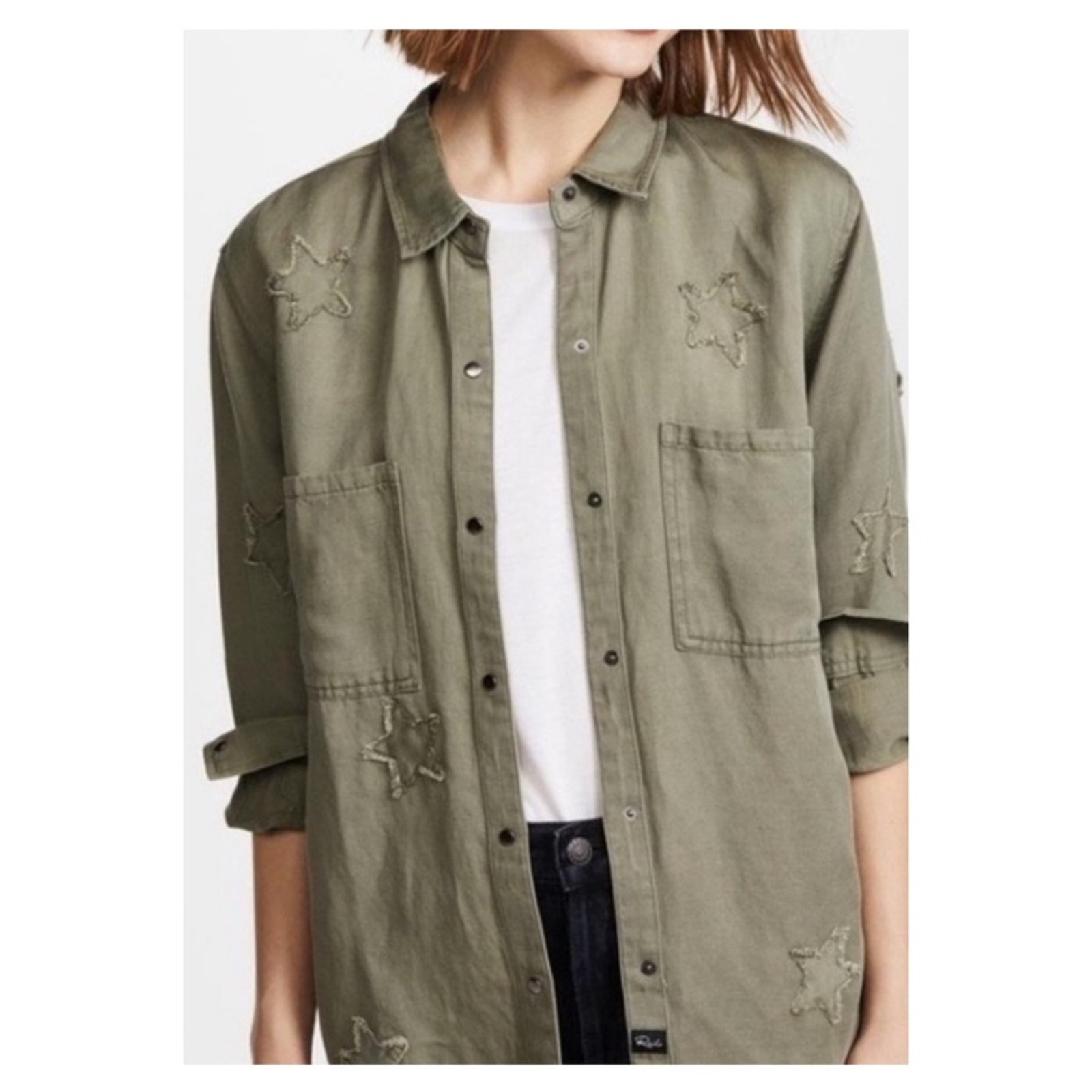 Rails Marcel Star Utility Button Down Top XS Green