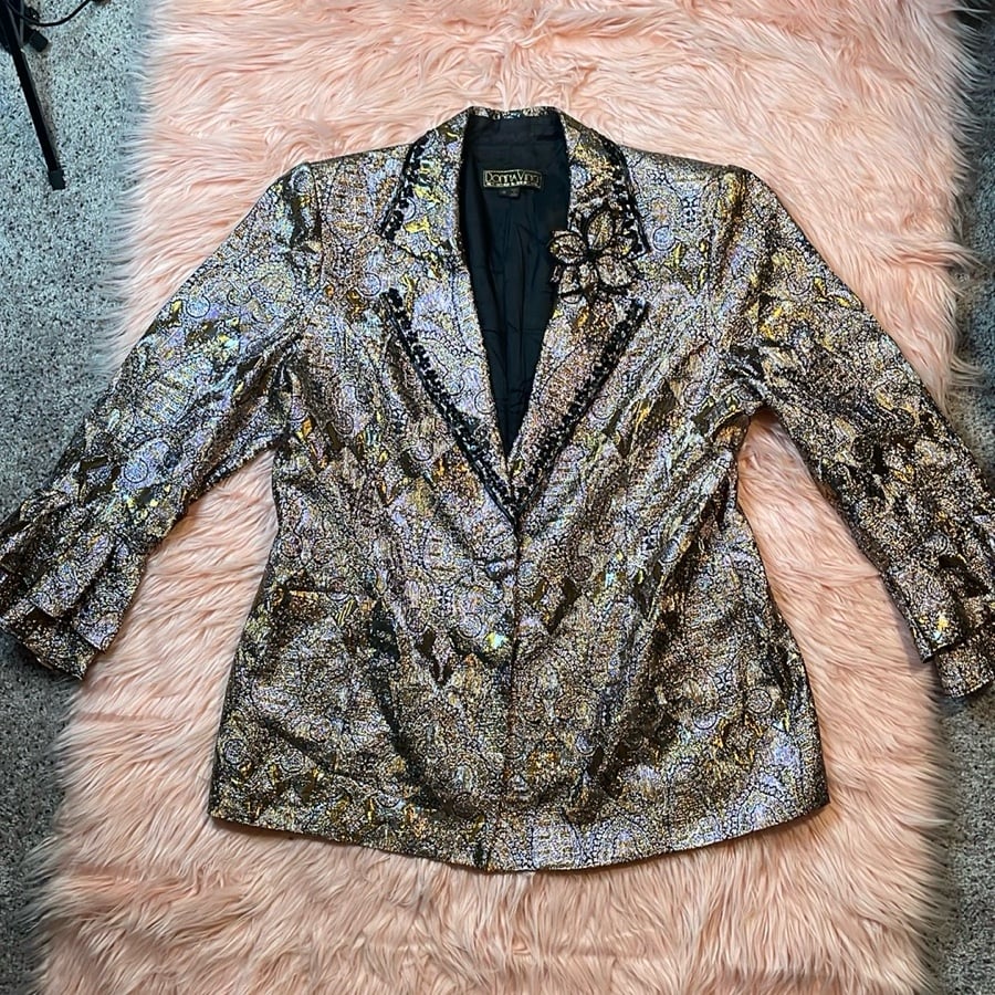 Donna Vina Couture Woman’s Black Sparkle Glitter Blazer Size 18