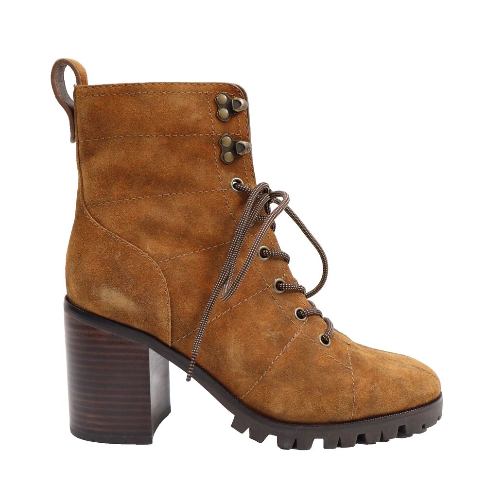 Paige Christie Suede Ankle Heeled Combat Boots, Caramel Brown, 7US, MSRP398