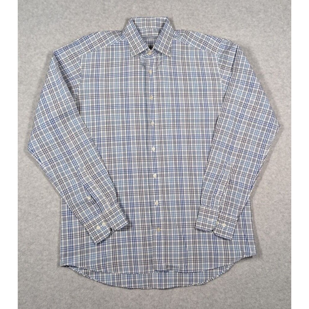ETRO Men Shirt Italy Size 40 Plaid Cotton Dress Shirt Button Front Point Collar