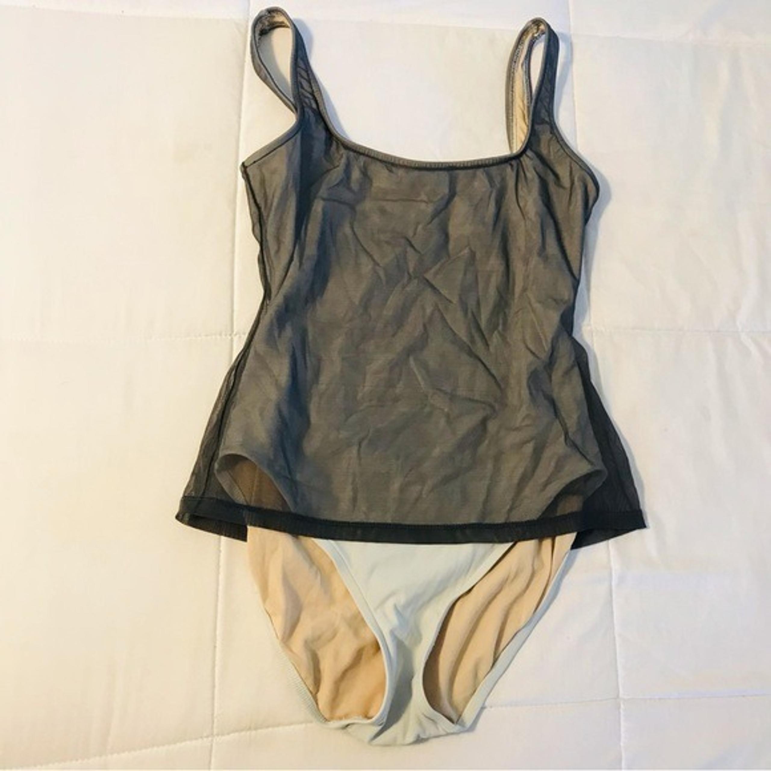Calvin Klein White Sheer Charcoal Gray One Piece Swimsuit Women’s size 10 medium