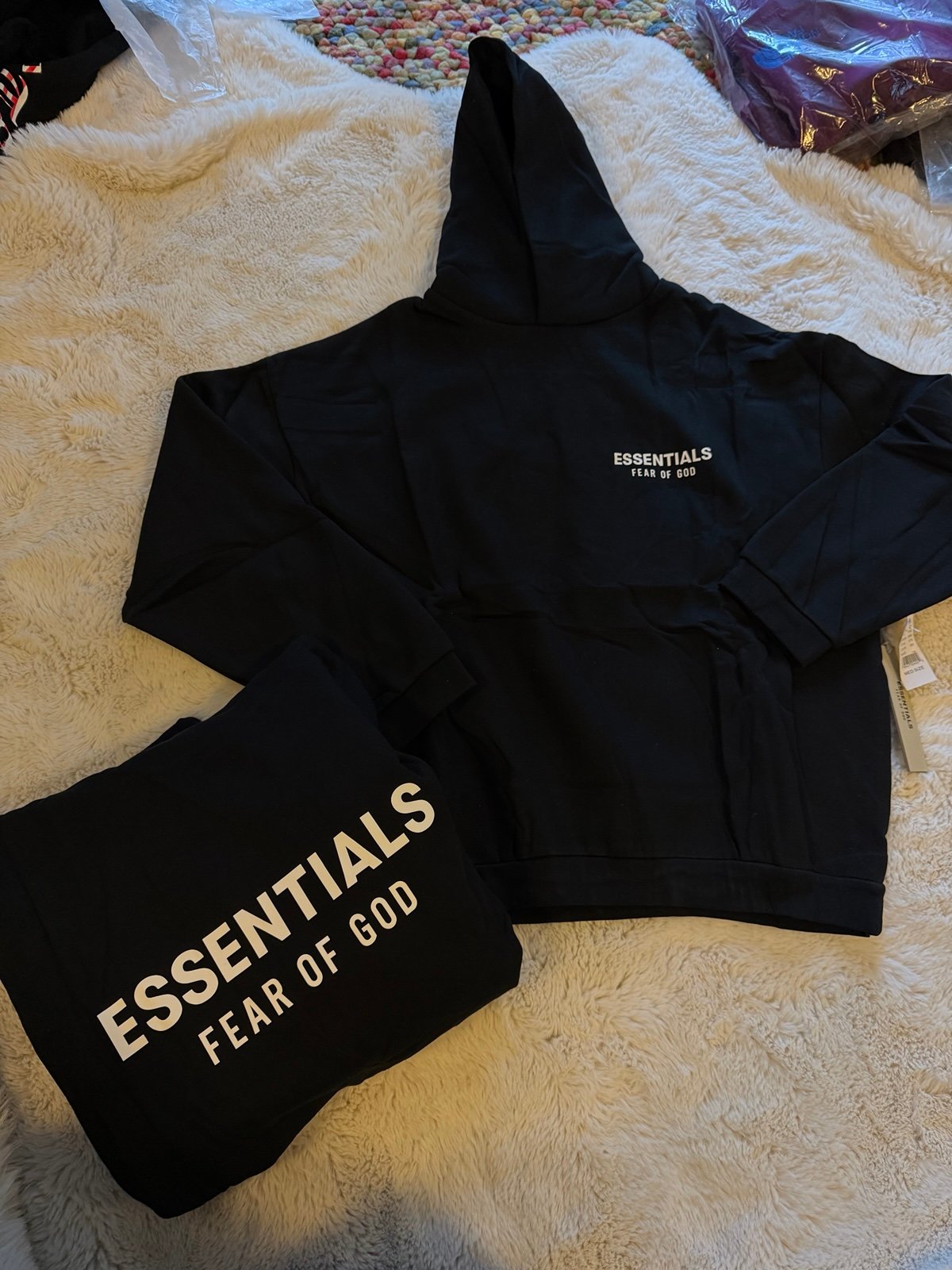 Fear of God Essentials FW24 Black And White Hoodie Sizes XS, S, M, L, XL New