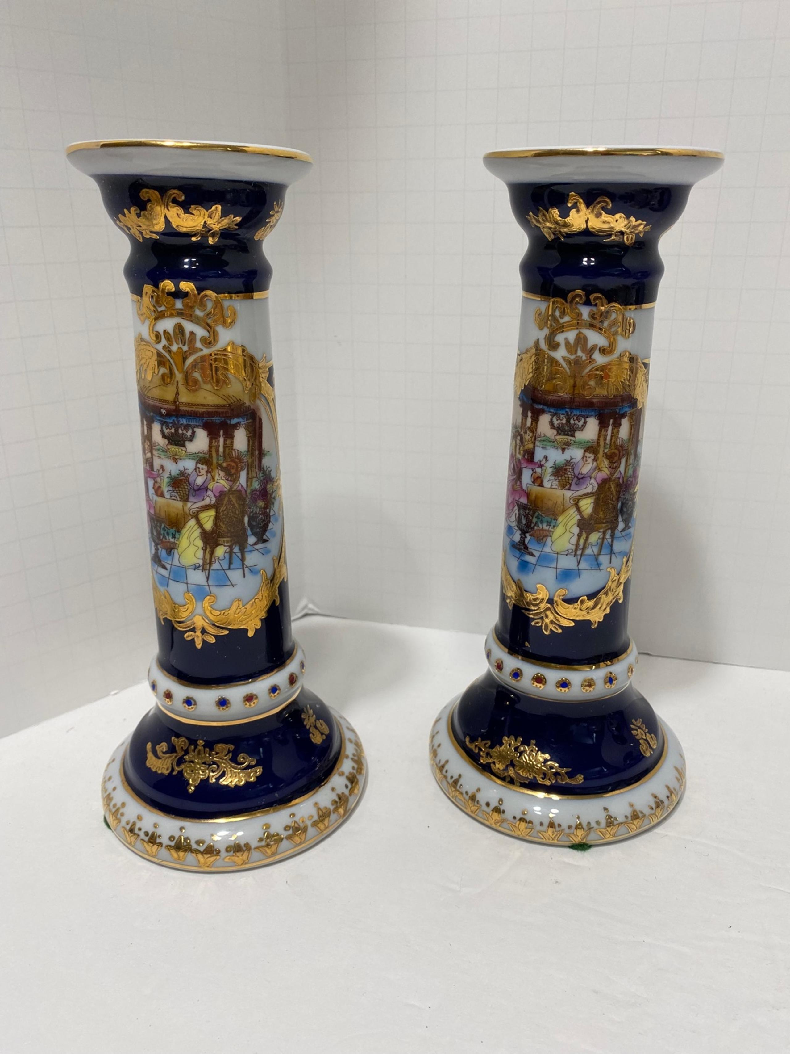Pair of vintage Limoges fine porcelain candle stick holders