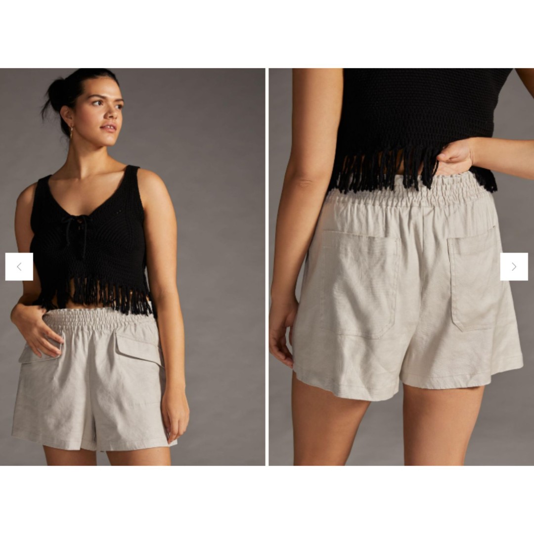 Maeve by Anthropologie Linen A-Line Shorts Kahki Color SIZE LARGE Elastic Waist