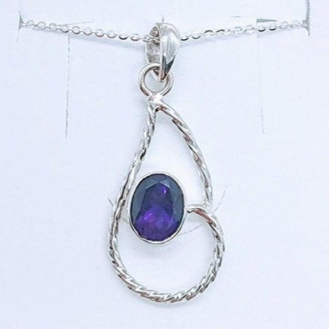 Solid Sterling Silver Amethyst Pendant Necklace