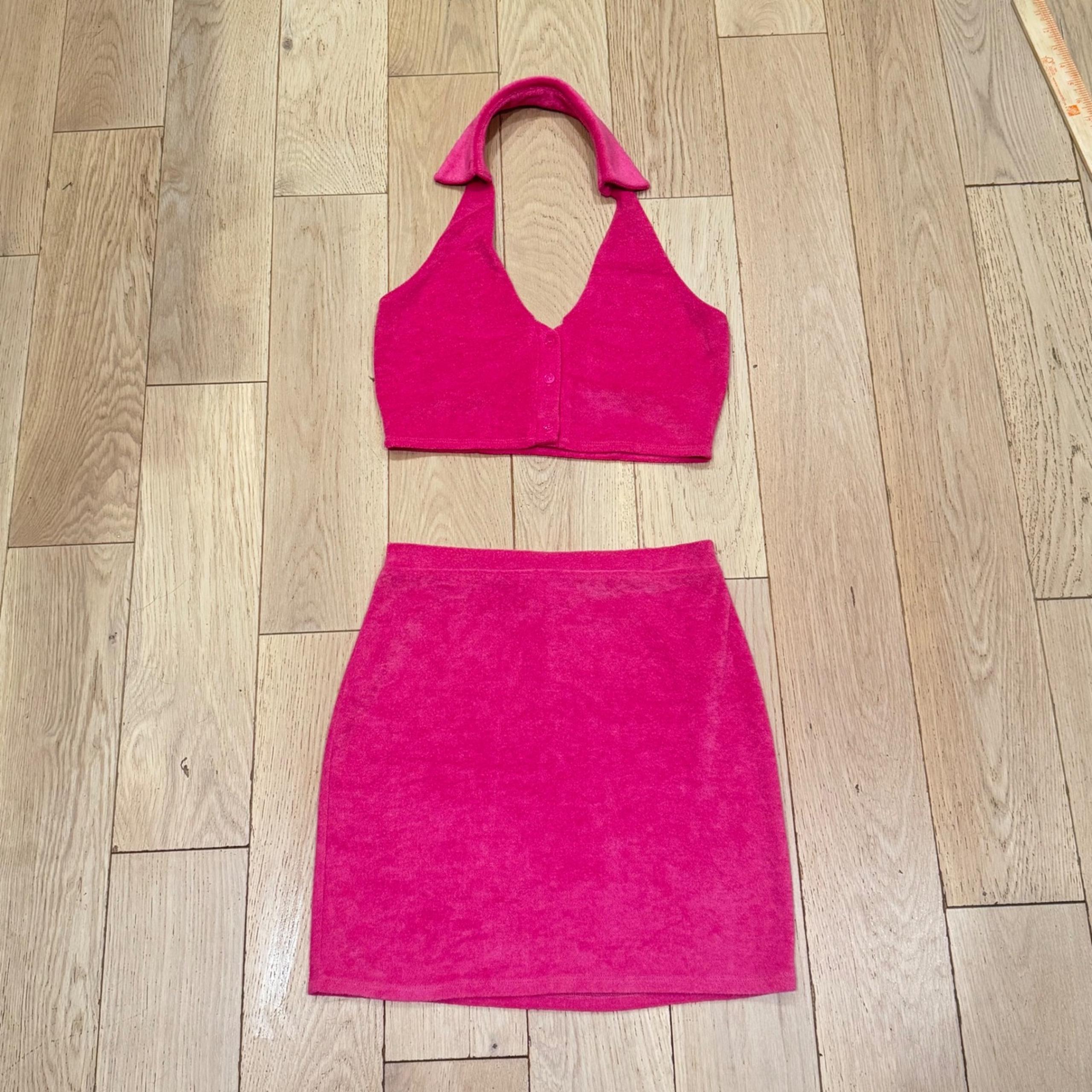 Lovers and Friends Pink Terry Cloth Halter Top Miley Mini Skirt Set, Size S