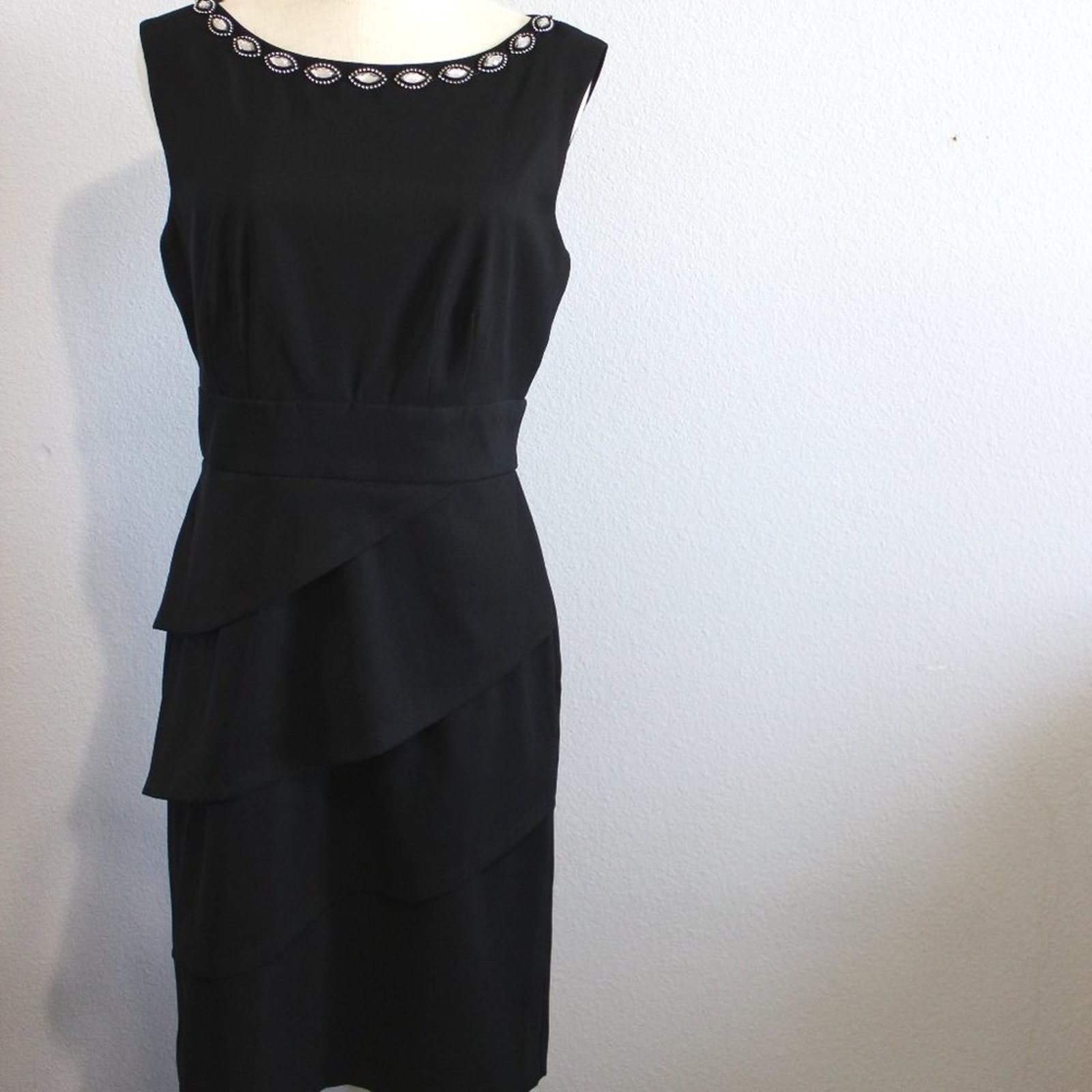 Connected Apparel Black Dress with Bejeweled Neckline NWT