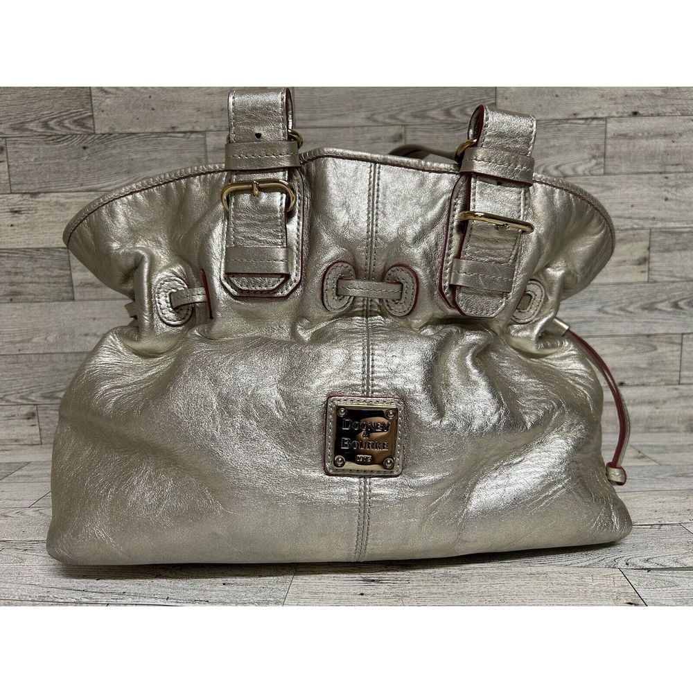 Dooney & Bourke Large Shoulder Drawstring Silver/Pink Bag Leather Double Strap